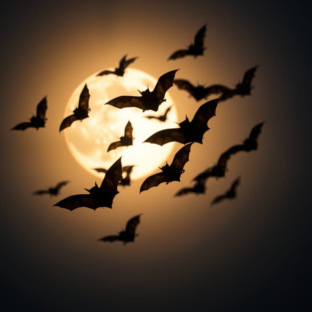 Bats Under Full Moonlight in Ethereal Flight