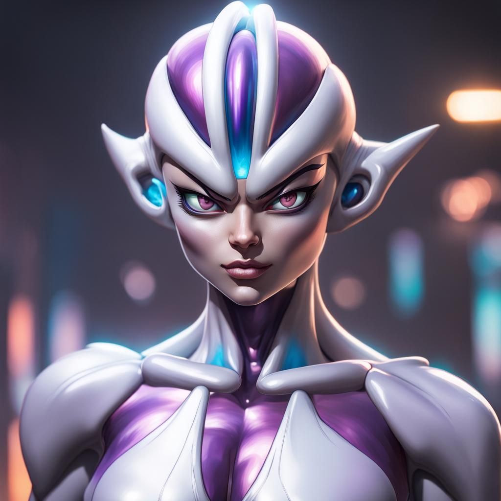 Detailed Portrait of a Female Alien in Frieza Style