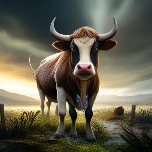 Fantastical Cow in Detailed Matte Painting