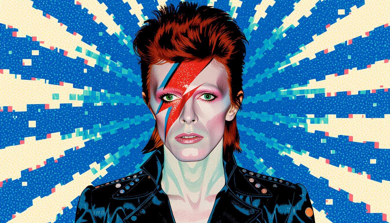 David Bowie Ziggy Stardust in Glitch Art Style
