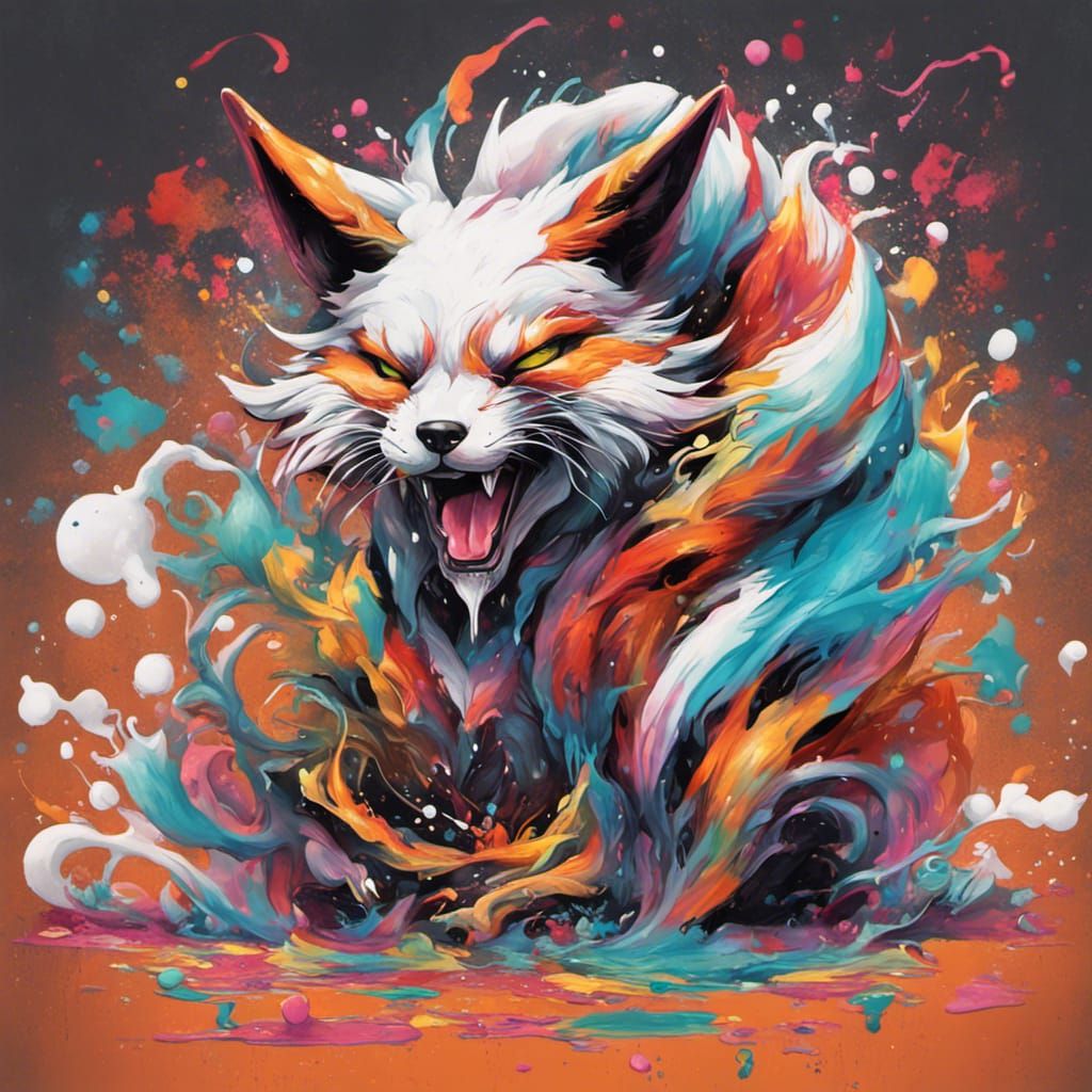 Colorful Kitsune Graffiti Art in Polychromatic Style