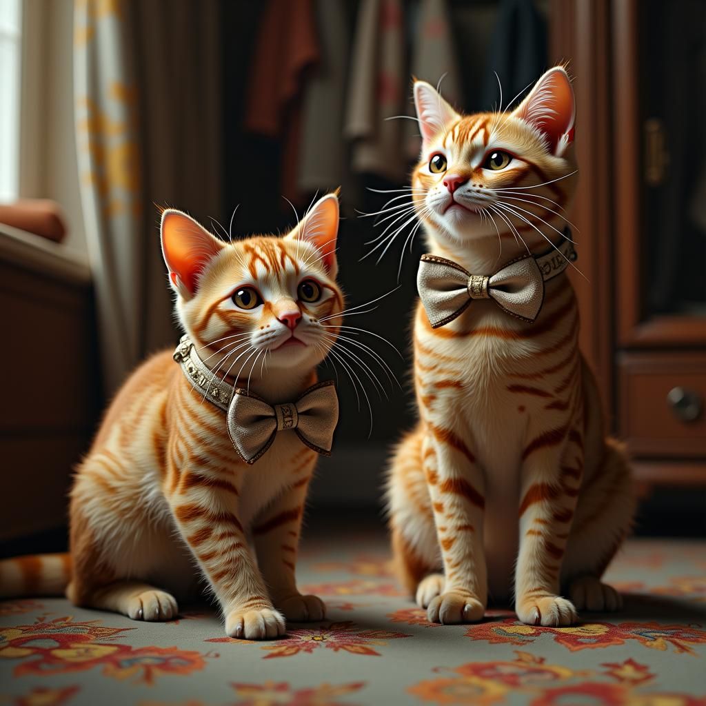 Cats in Wardrobe Closet in Dreamlike Matte Painting