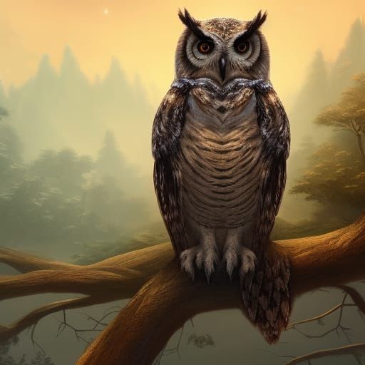 Wise Owl Observes Night in Detailed Matte Painting
