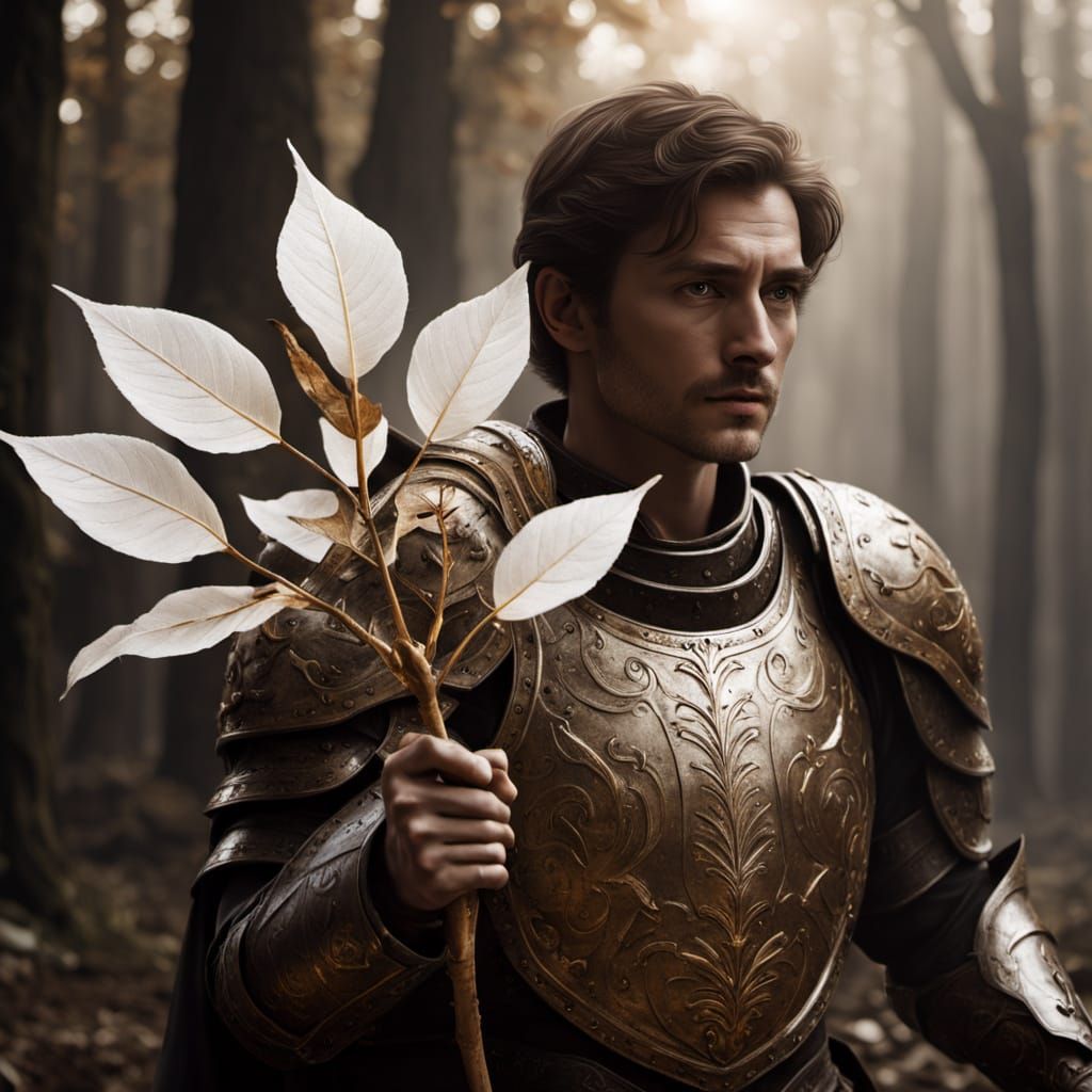 Ancient King Holding Sapling in Oil Painting Style