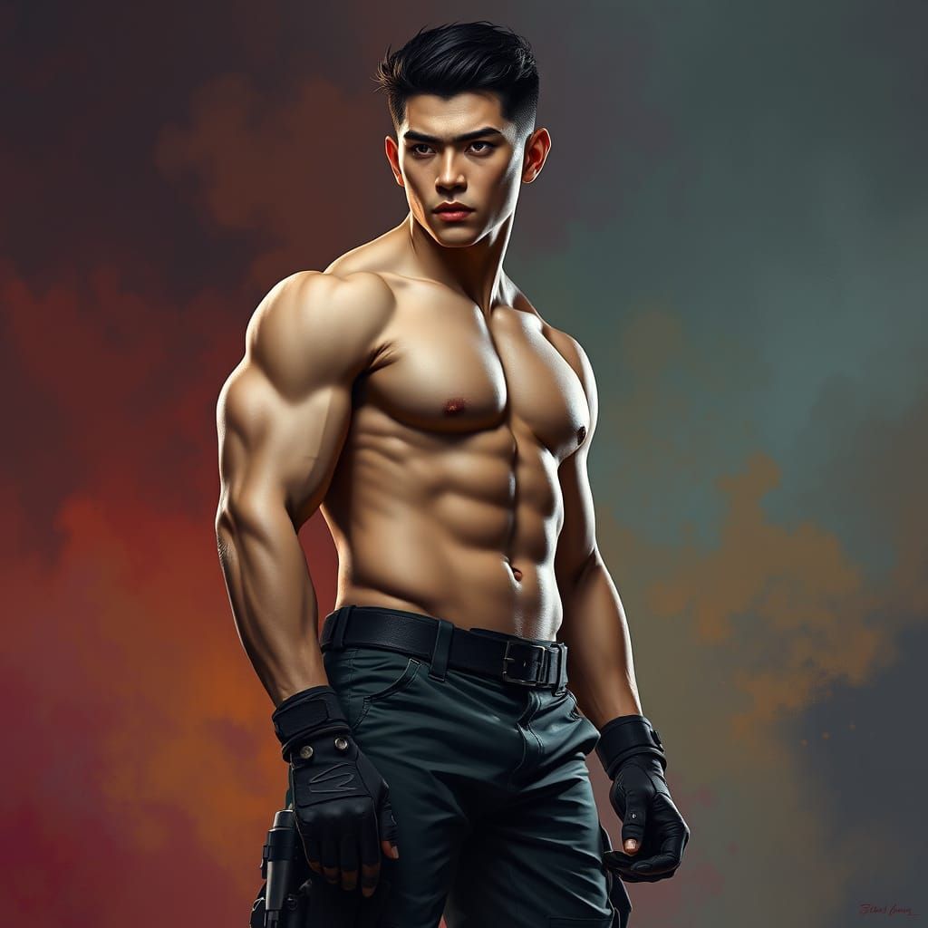 Hyperrealistic Portrait of a Brooding Soldier with a Soft Si...