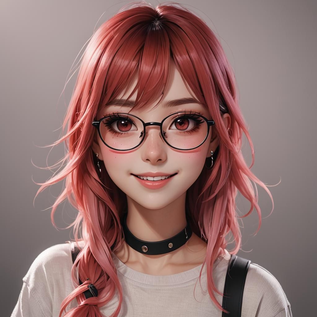 Anime Girl with Piercings and Pink Lighting