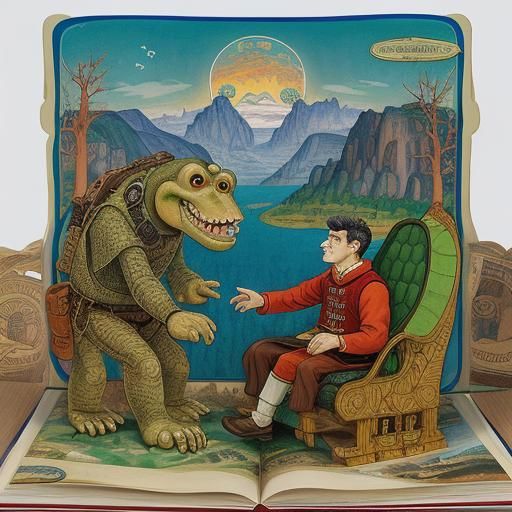 Cheb Urashka and Croc Pop-up Book Illustration