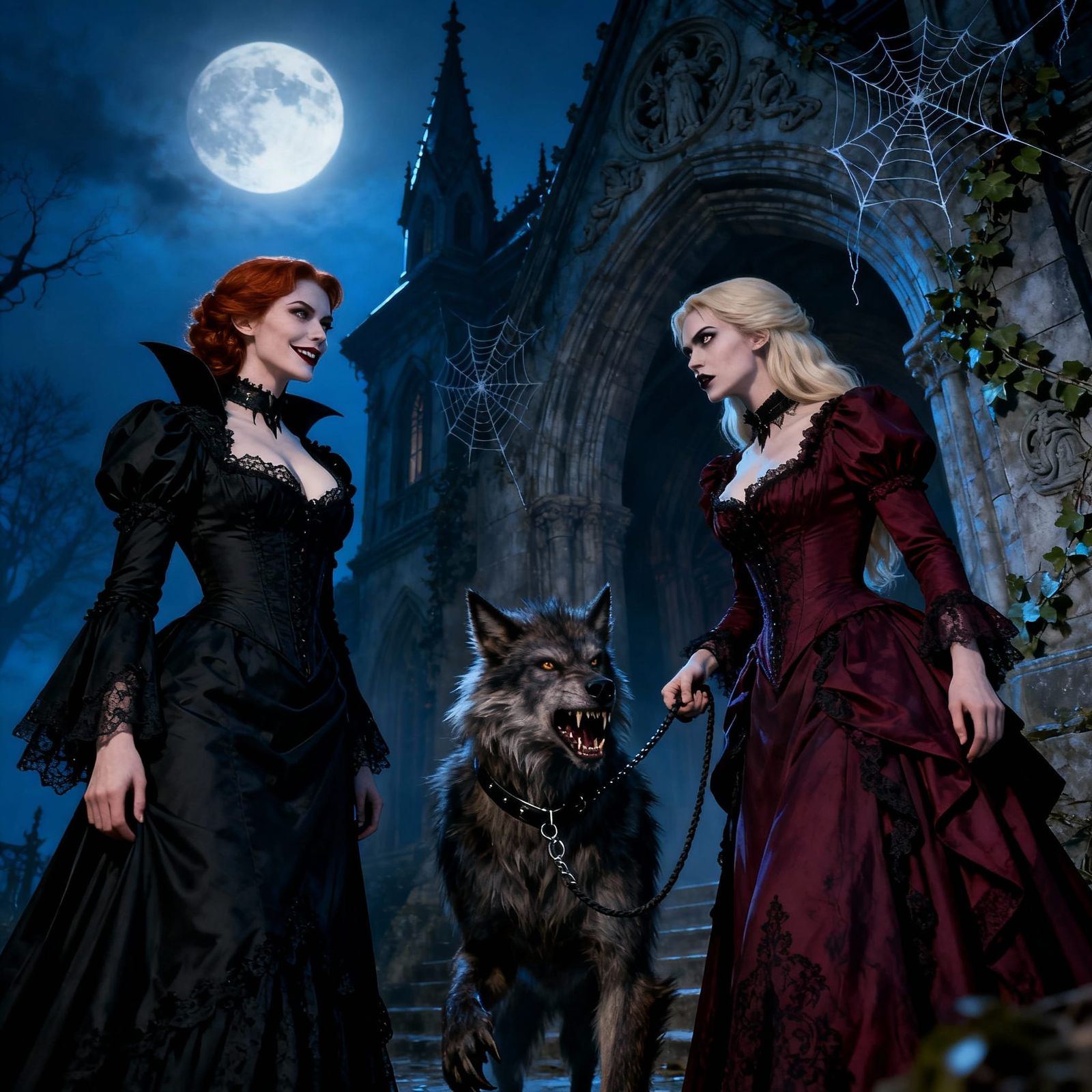 Gothic Mansion Vampire Encounter Under Waning Moon
