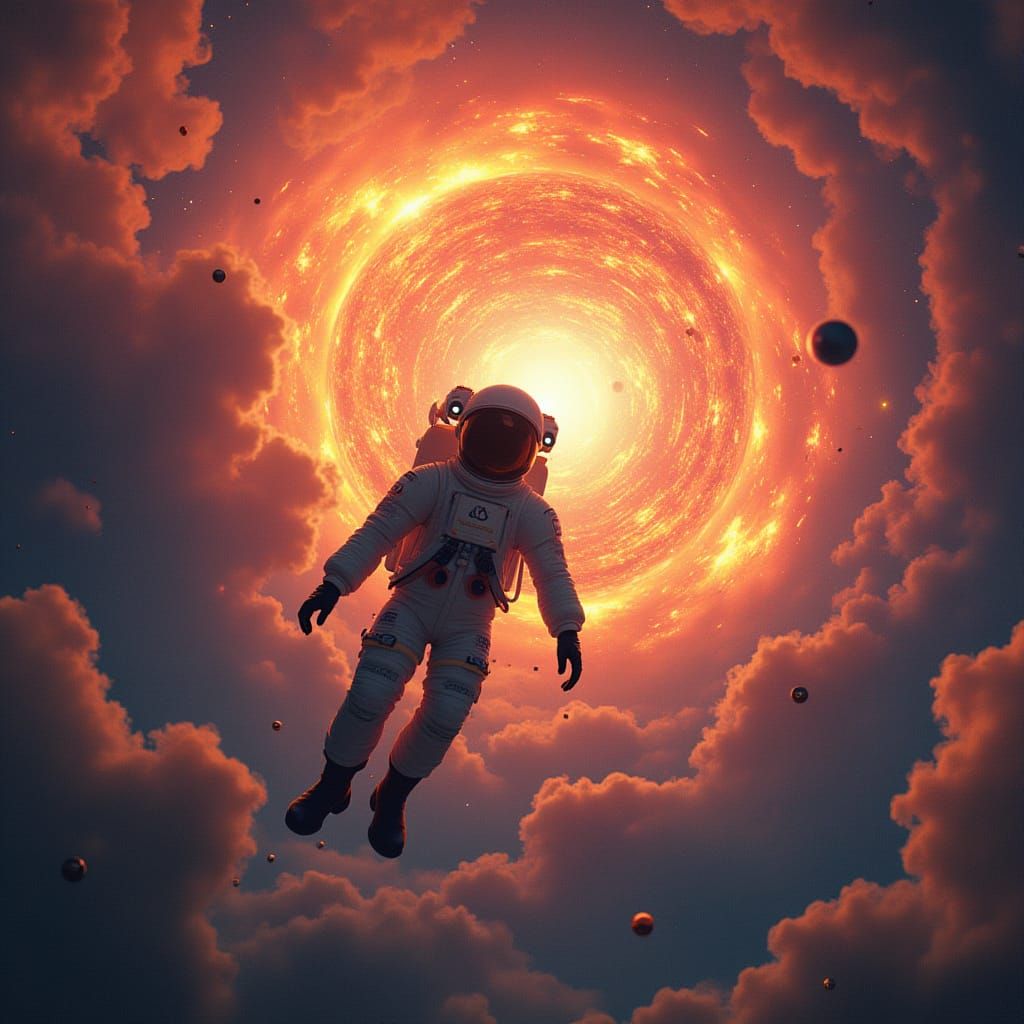 Astronaut and Supernova in Retro-Futuristic Style