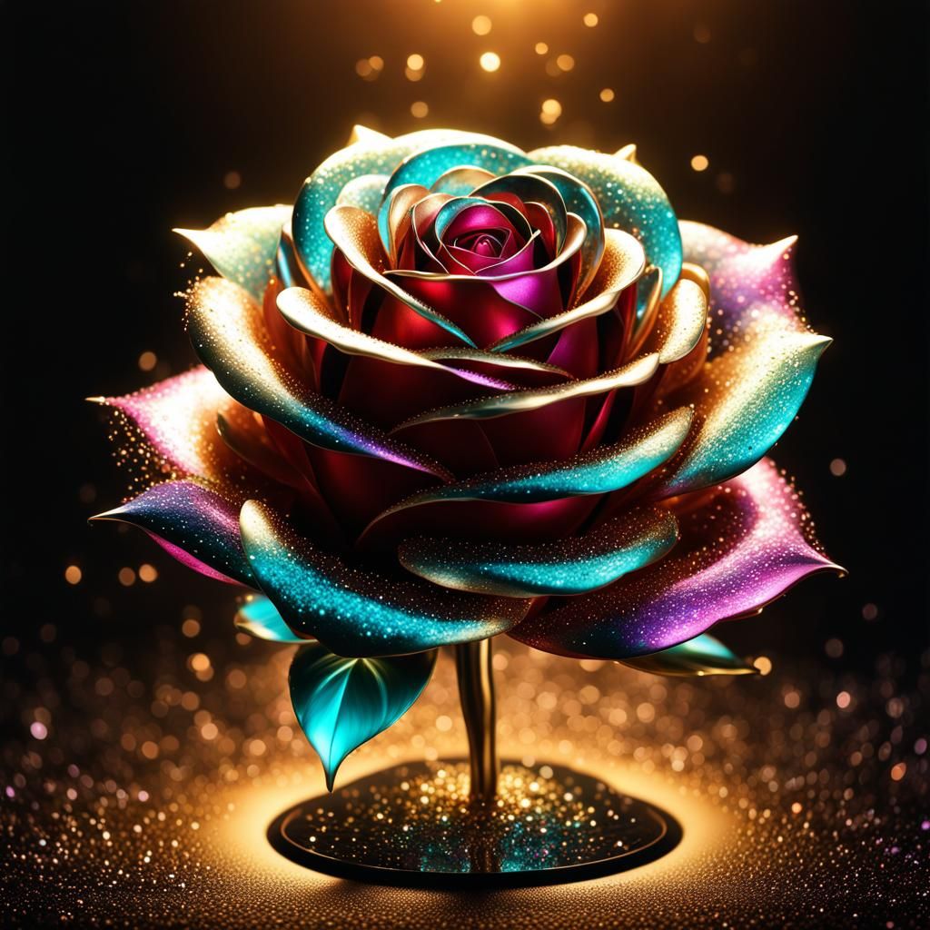Metallic Metal Rose with Fairy Dust Effect