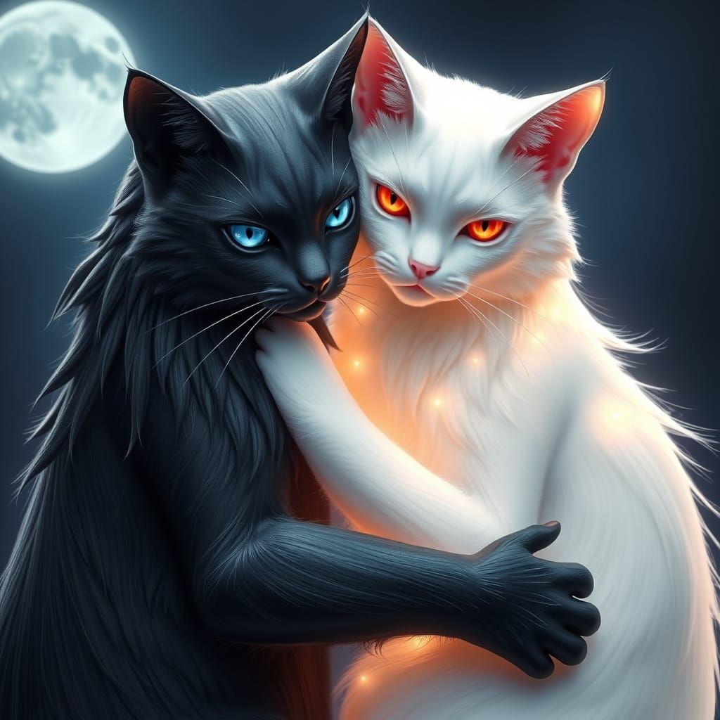 Ethereal Feline Embrace in Lunar Light