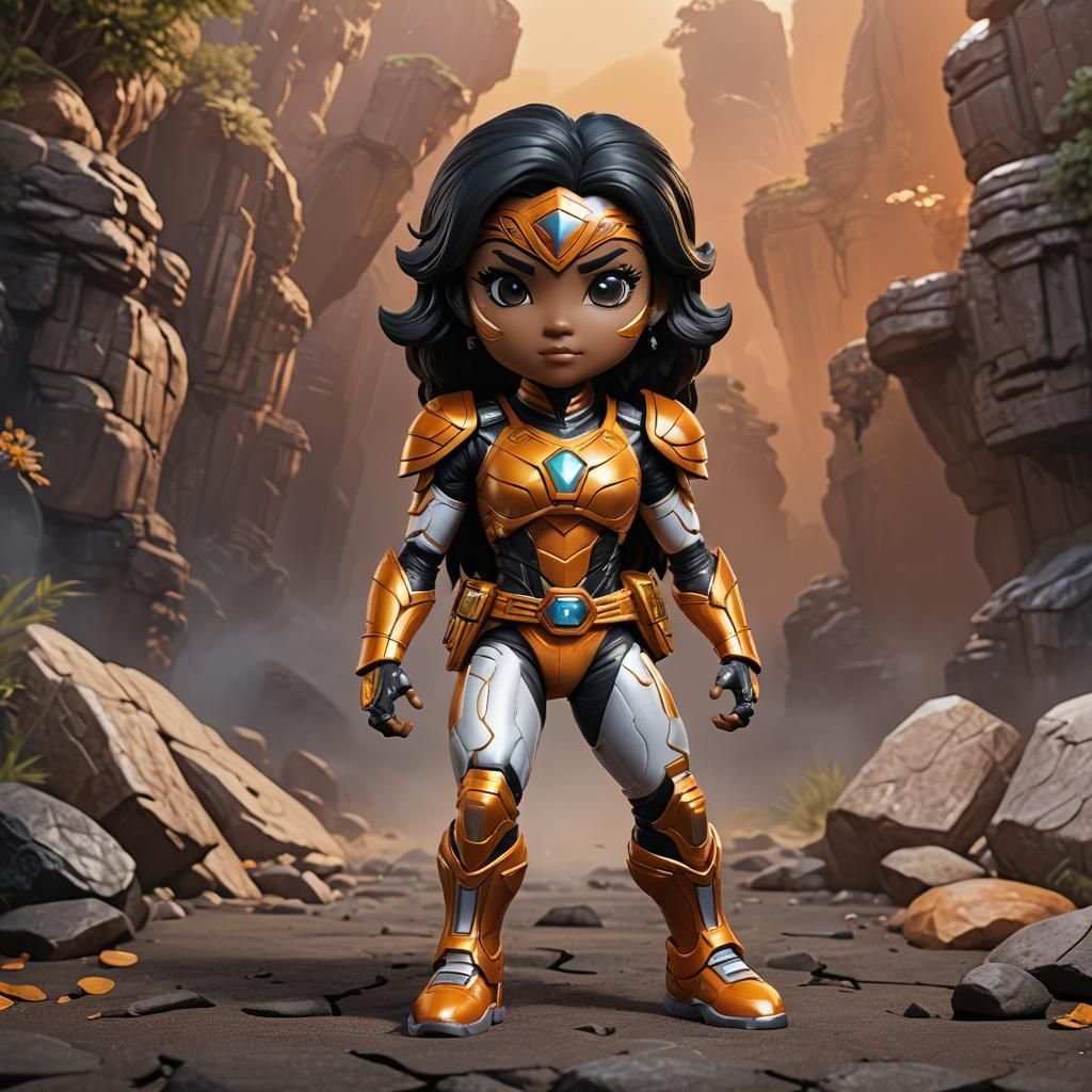 Claudette the orange quartz power ranger funko pop with and black hair spirit of the eagle