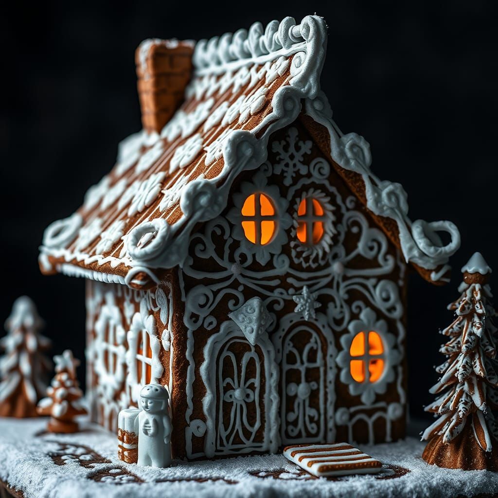 Czech Gingerbread House Macro in Dark Romantic Style