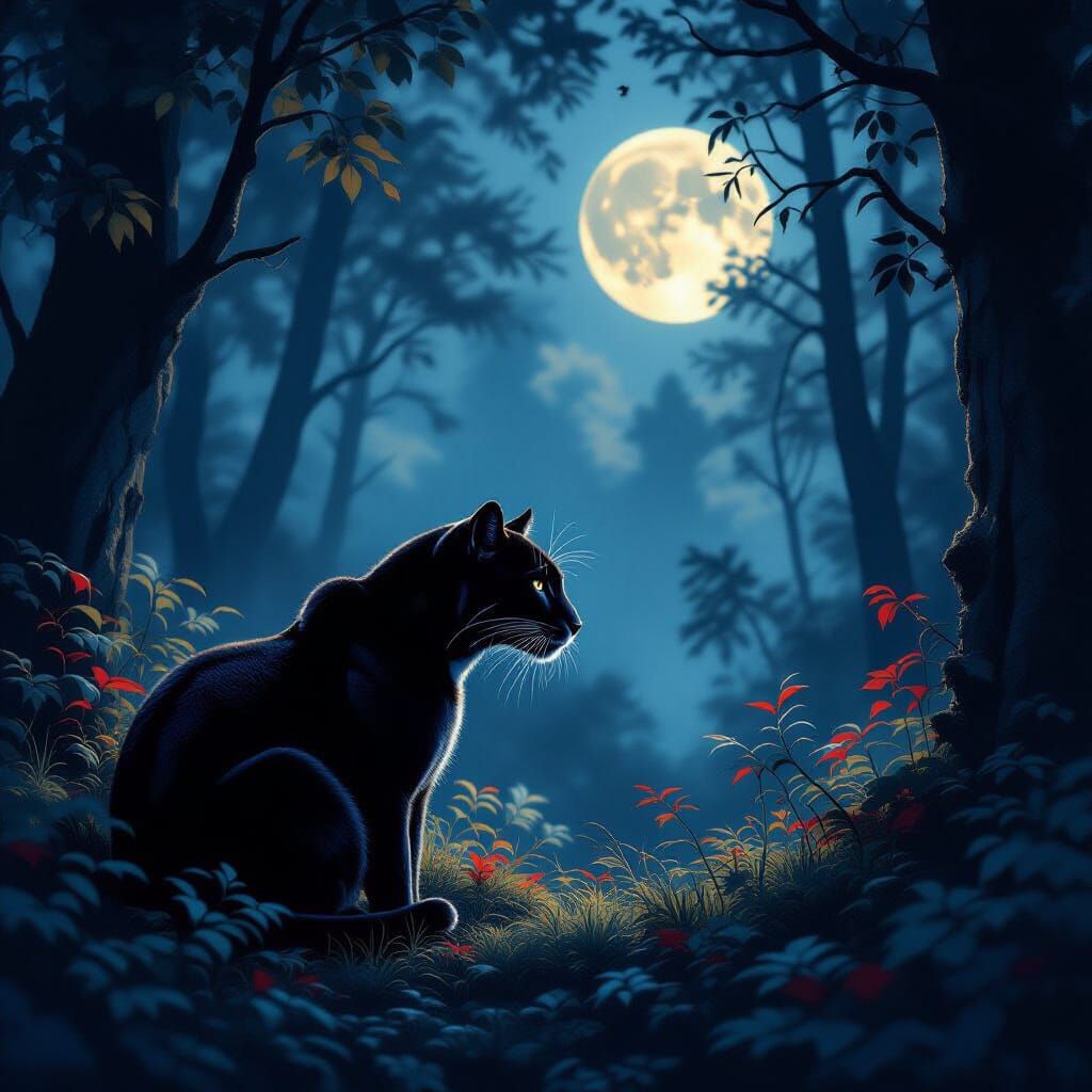Panther in Mystical Forest at Twilight