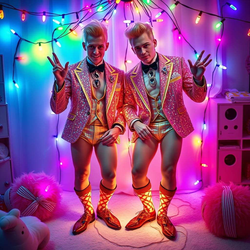 Gay British Blondes Pose in Whimsical Setting with Glitterin...