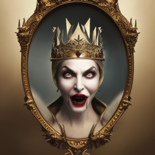Sinister Evil Queen in Mirror, Hyperrealistic Digital Art
