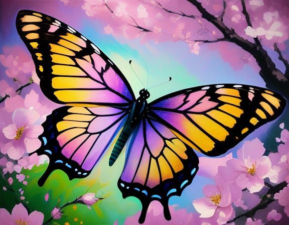 Surreal Purple Butterfly in Impasto Oil Painting