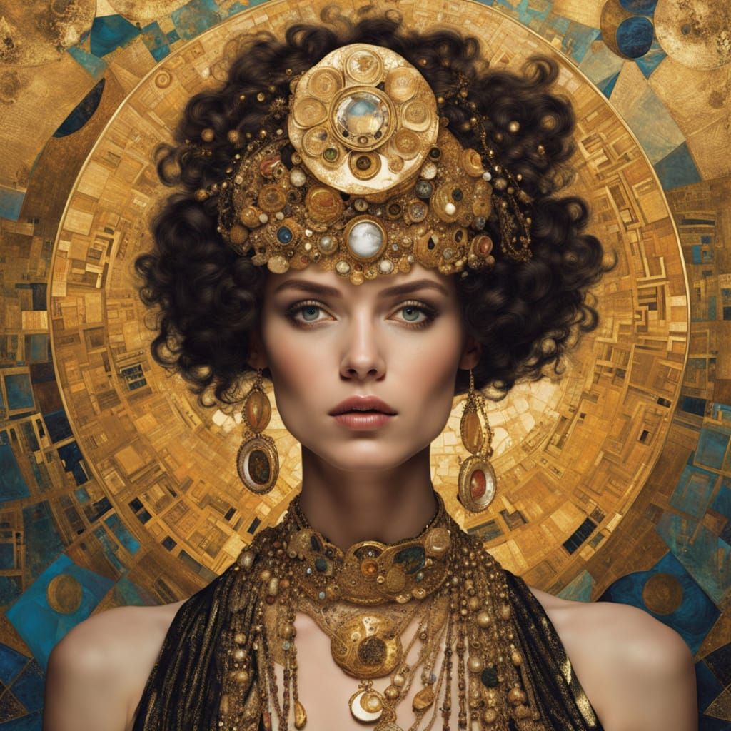 Gustav Klimt-Inspired Golden Portrait with Intricate Details