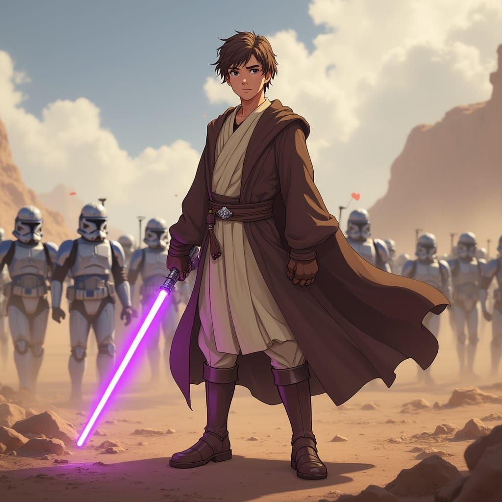 Jedi Apprentice Ignites Purple Lightsaber Amidst War