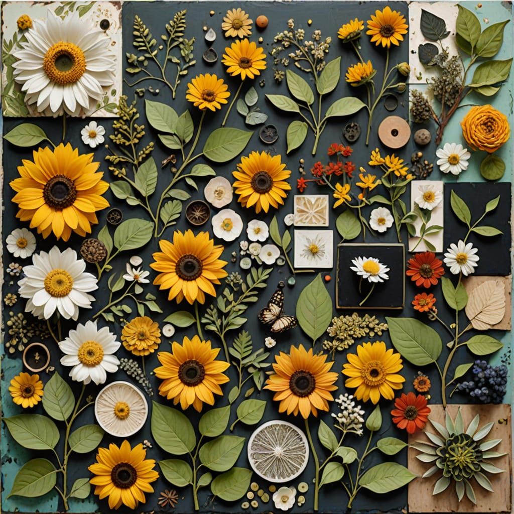 Whimsical Collage Art Piece in Earthy Tones