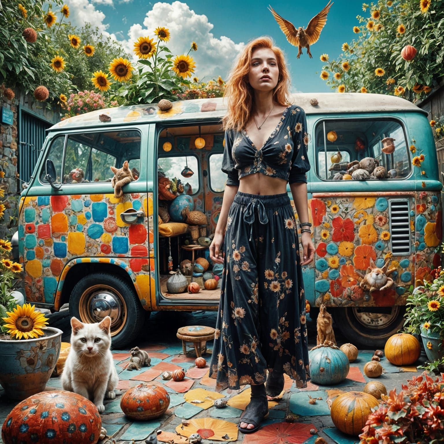 Whimsical Bohemian Oasis in Vibrant Square Patterns