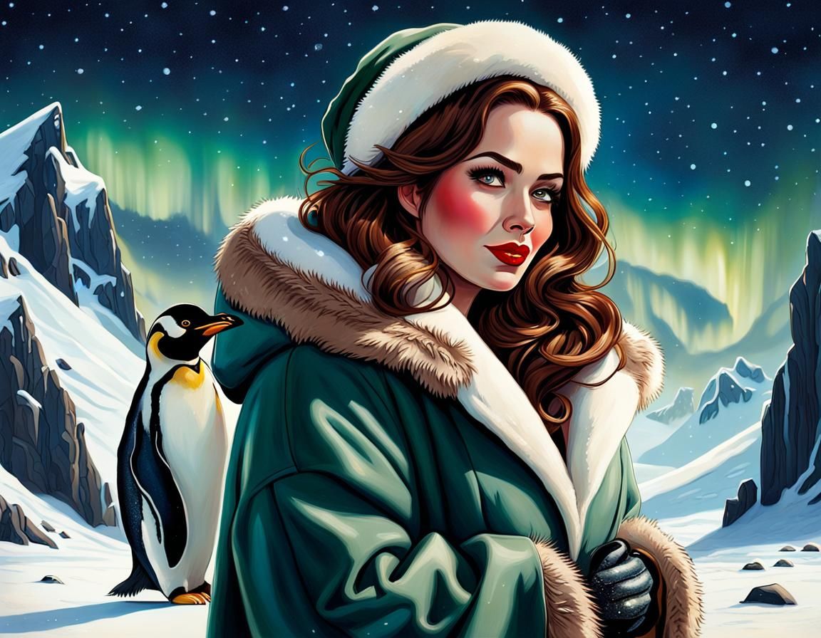 Marisa Coulter Hugging Penguin in Gouache Style