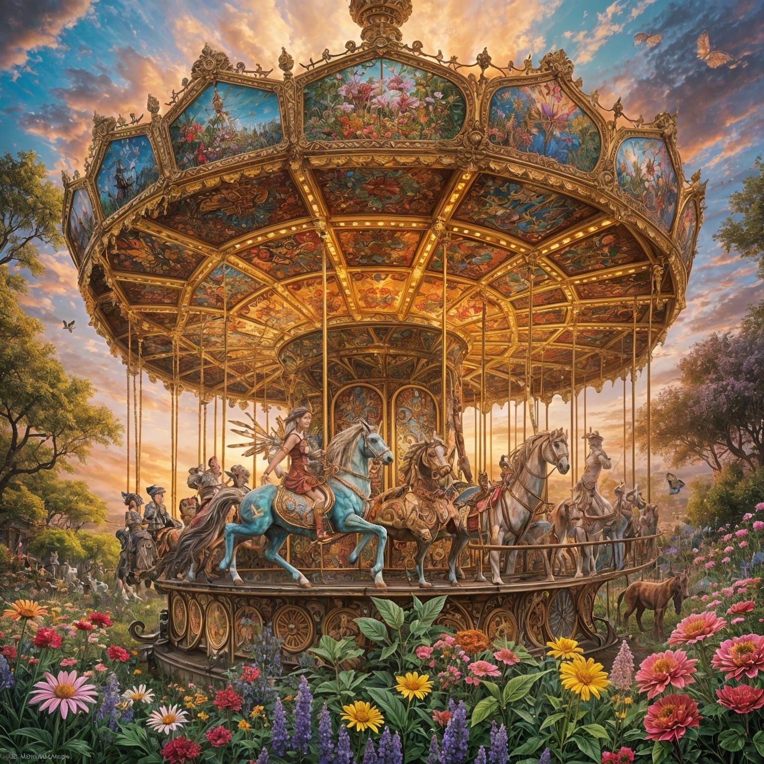 Carousel in Wildflower Garden: Fantasycore Art