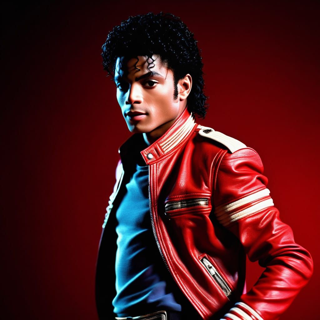 Michael Jackson in Red Leather Jacket, Early 80s Style Portr...