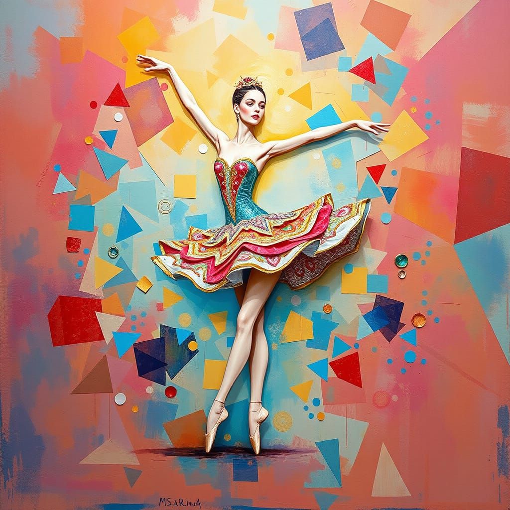 Balerina in Mosaic Impasto Style with Vibrant Colors