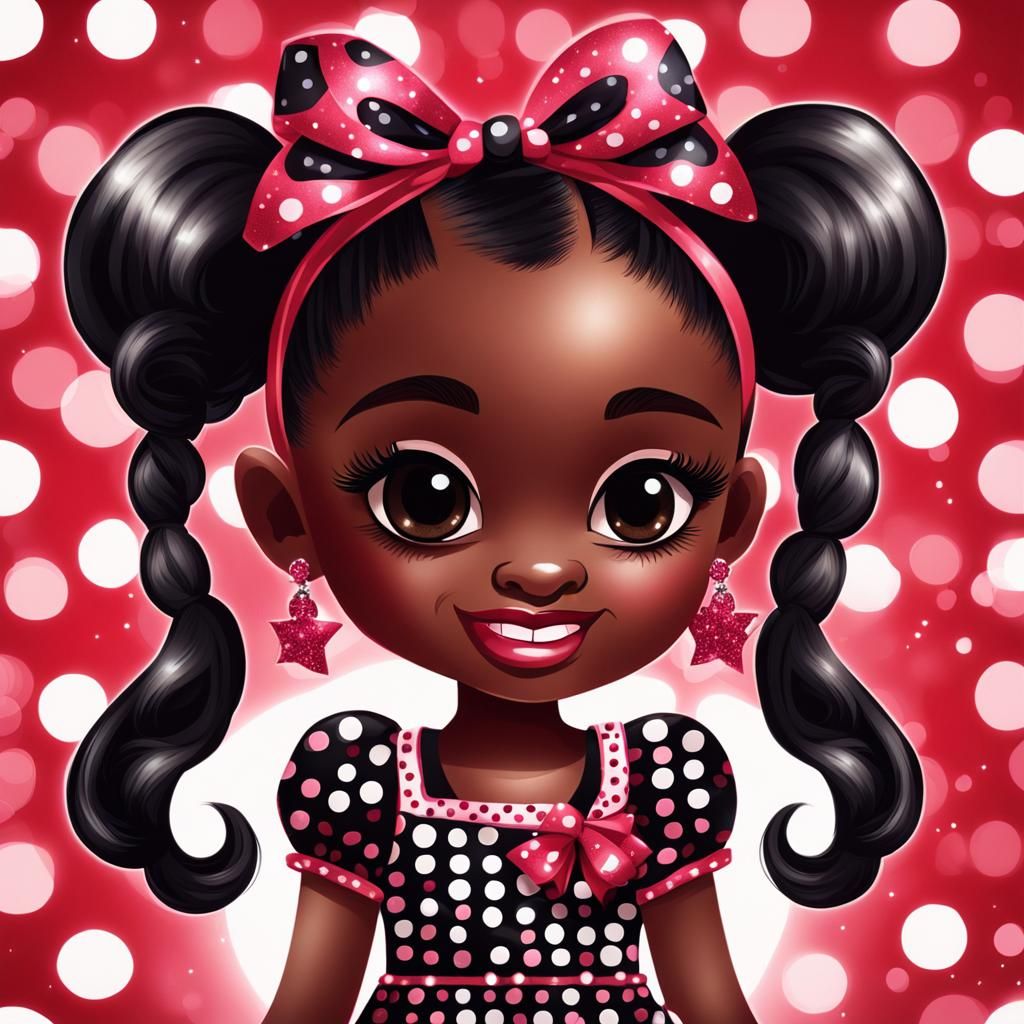 Airbrush Illustration of a Cute Girl with Ponytails