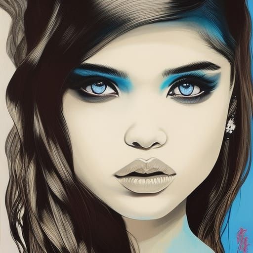 Japanese Princess Portrait in Graffiti Splash Art Style