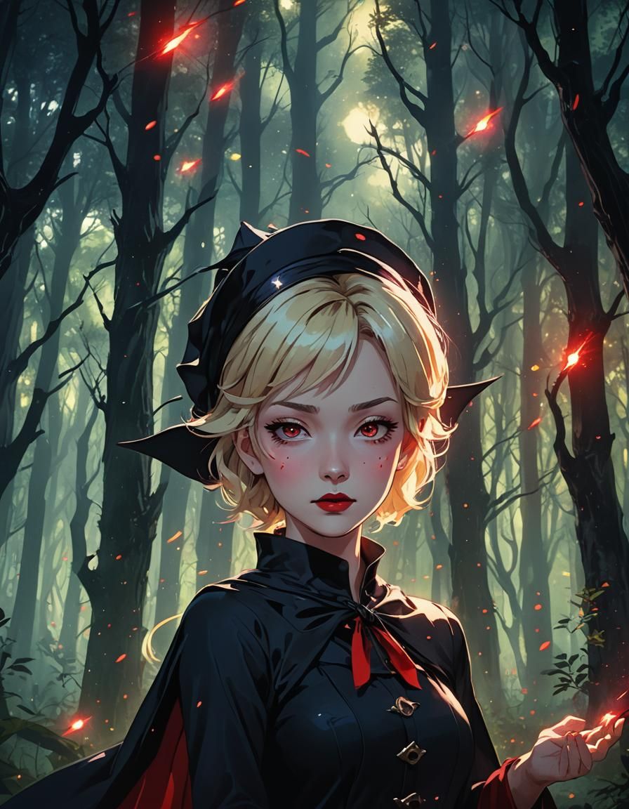 Anime Witch Casting Spell in Mystical Forest