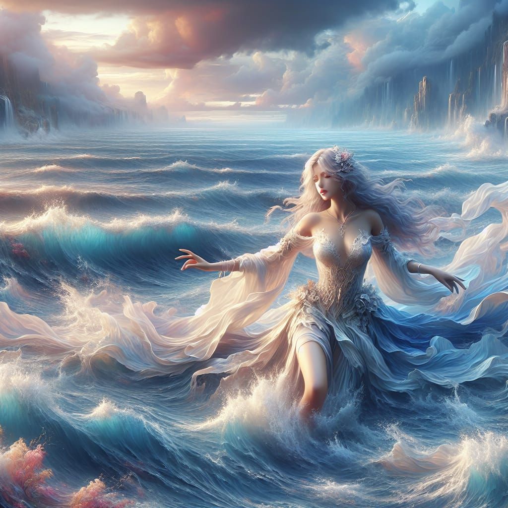 Ethereal Woman in Sea: Fantasy Concept Art