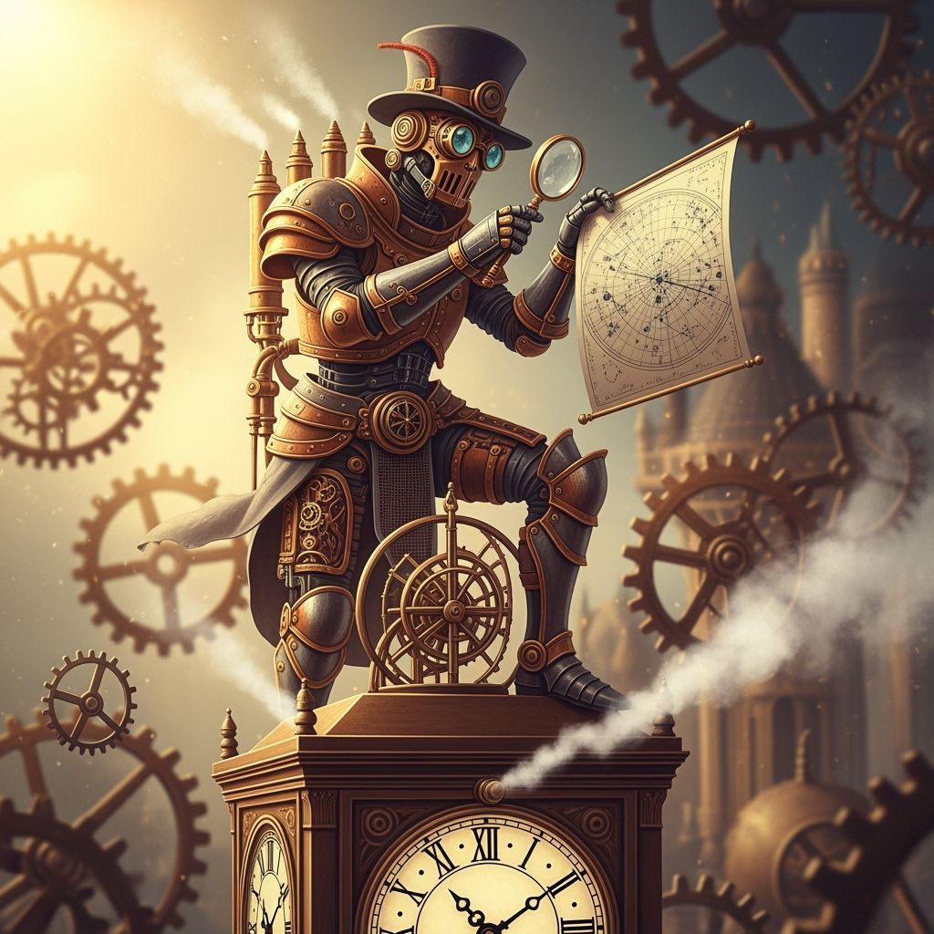 Steampunk Automaton on Clock Tower with Celestial Map