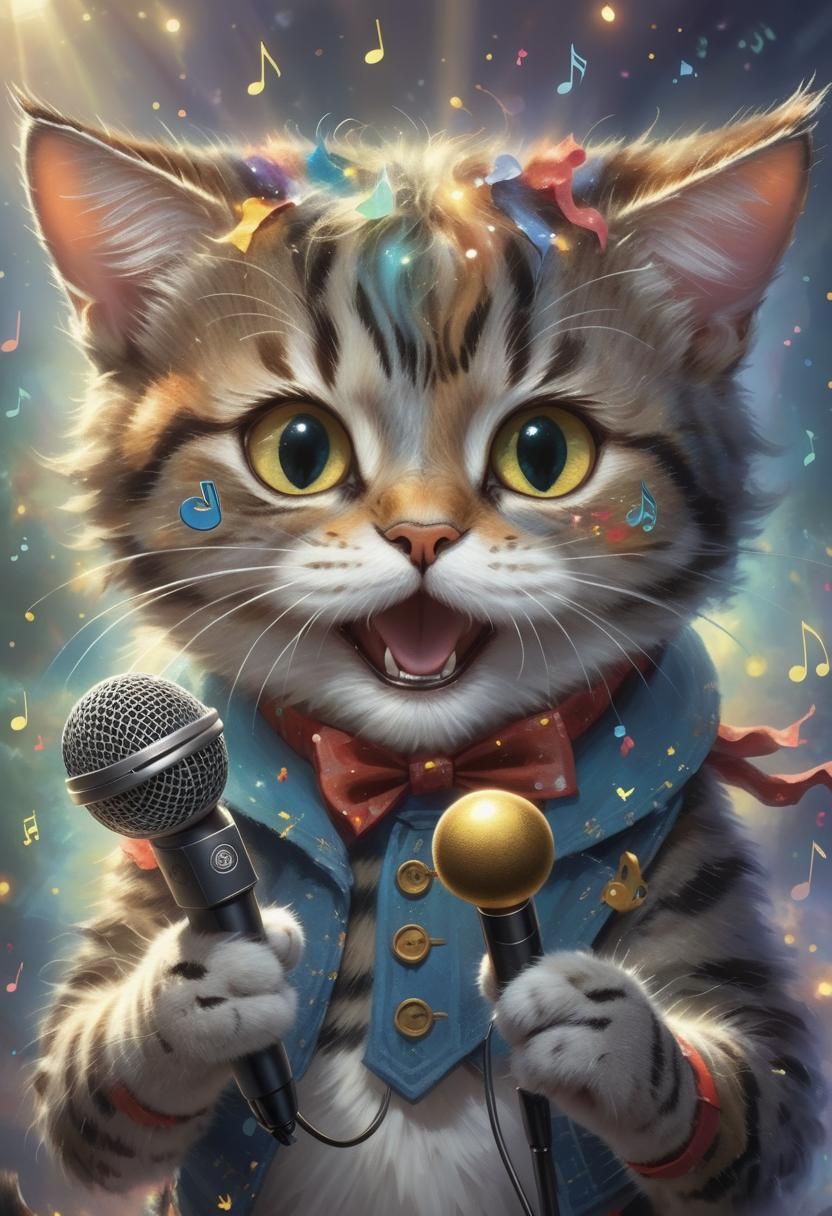 Singing Cat with Microphone in Ethereal Style