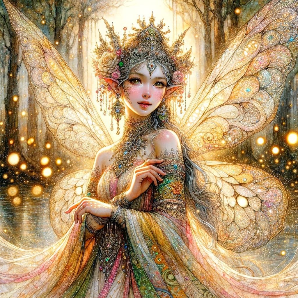 South Asian Fairy in Mystical Forest, Watercolour Style