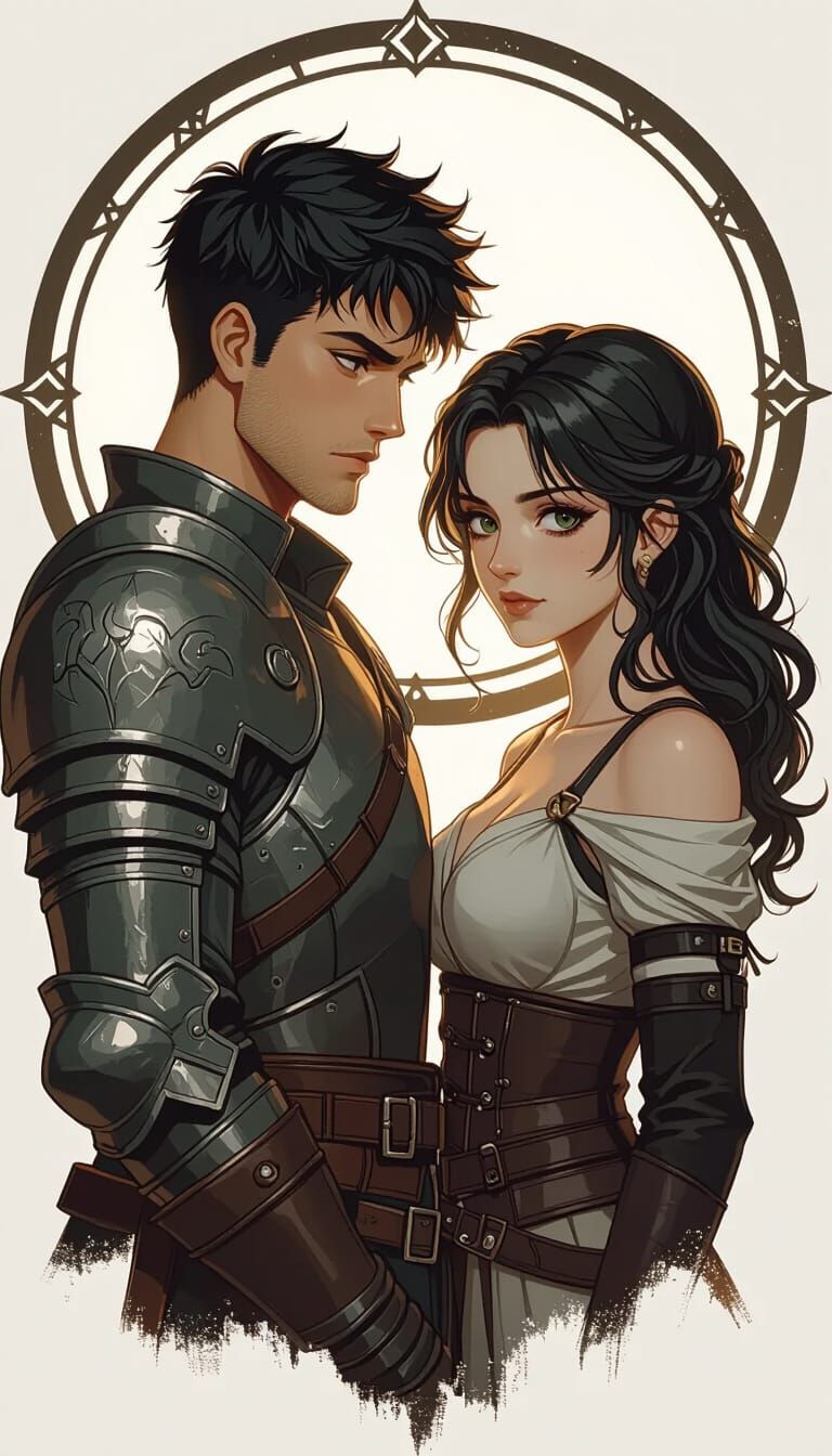 Knight and Woman Couple Emblem Portrait