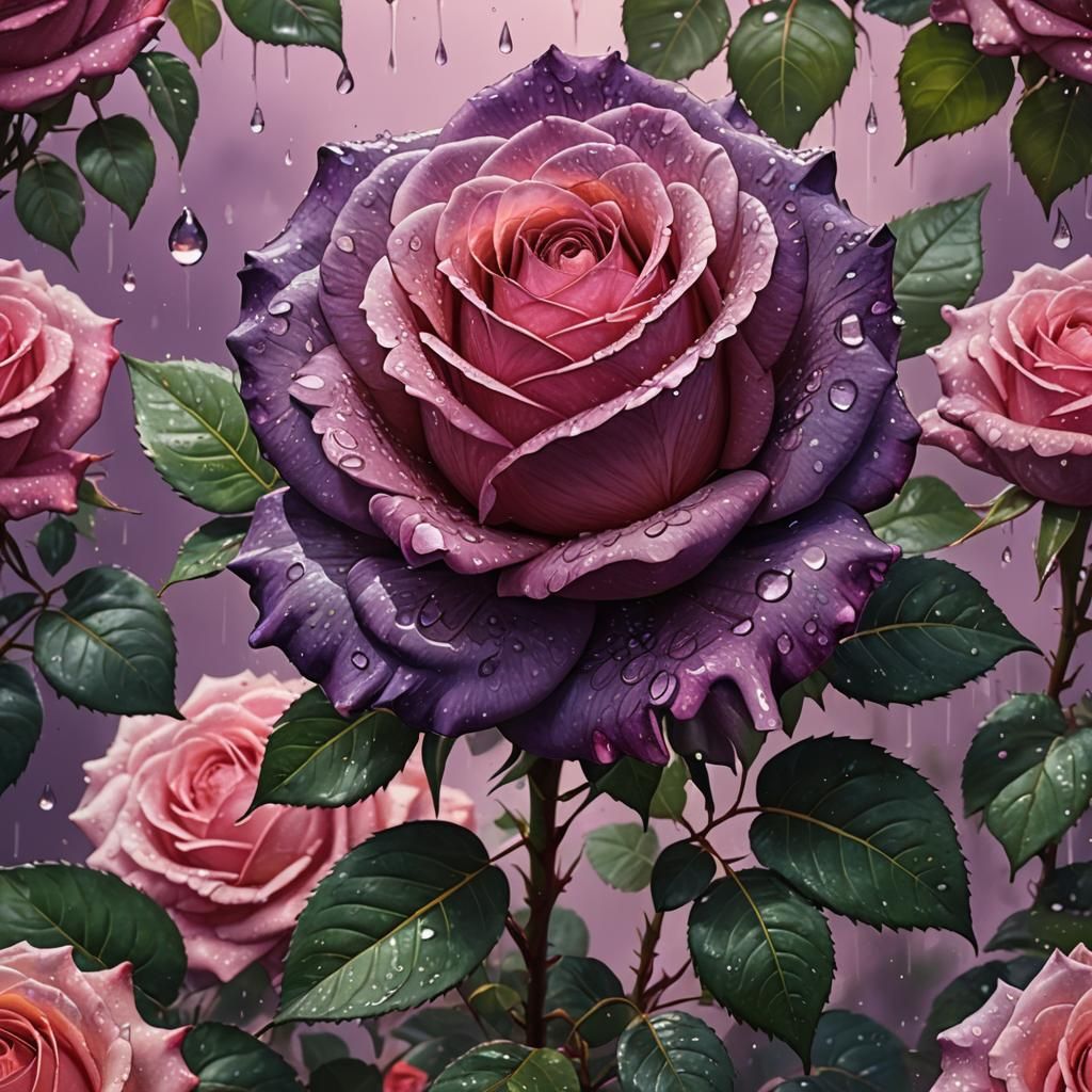 Hyperrealistic Rose with Exotic Plants