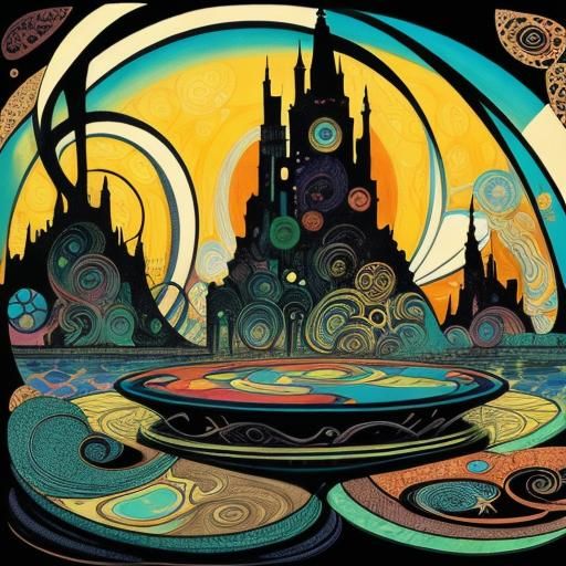 Kaleidoscopic Garden River in Surreal Art Nouveau