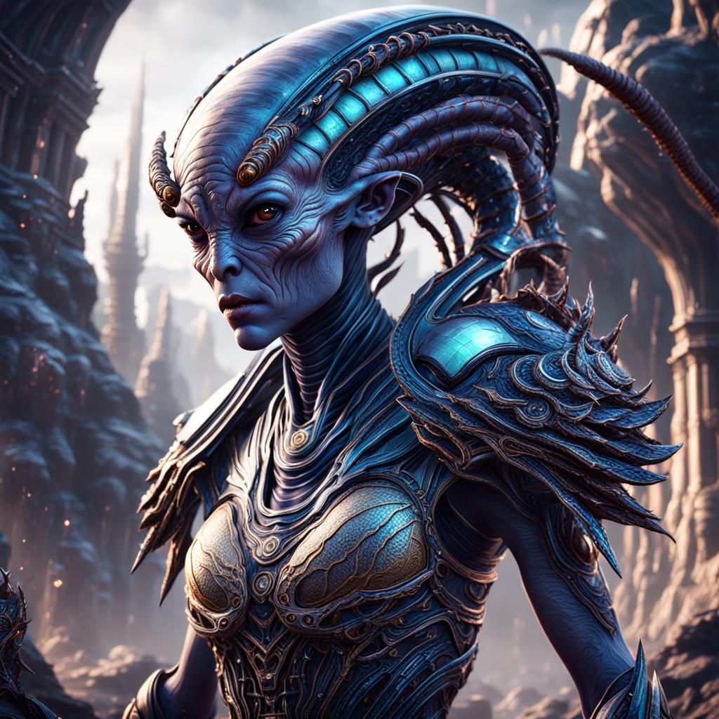 Detailed Alien Female in Fantasy Concept Art