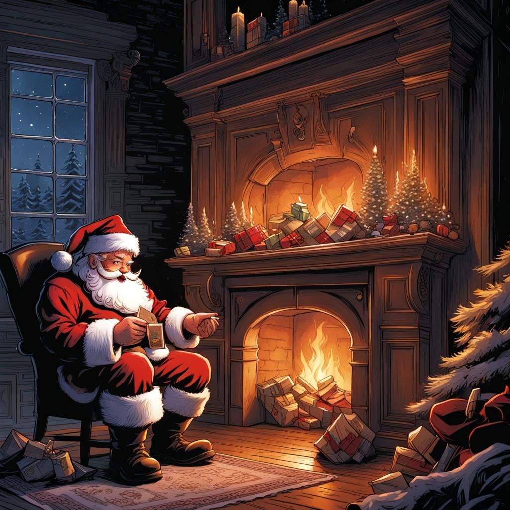 Santa Claus Prepares for Christmas: Comic Book Art