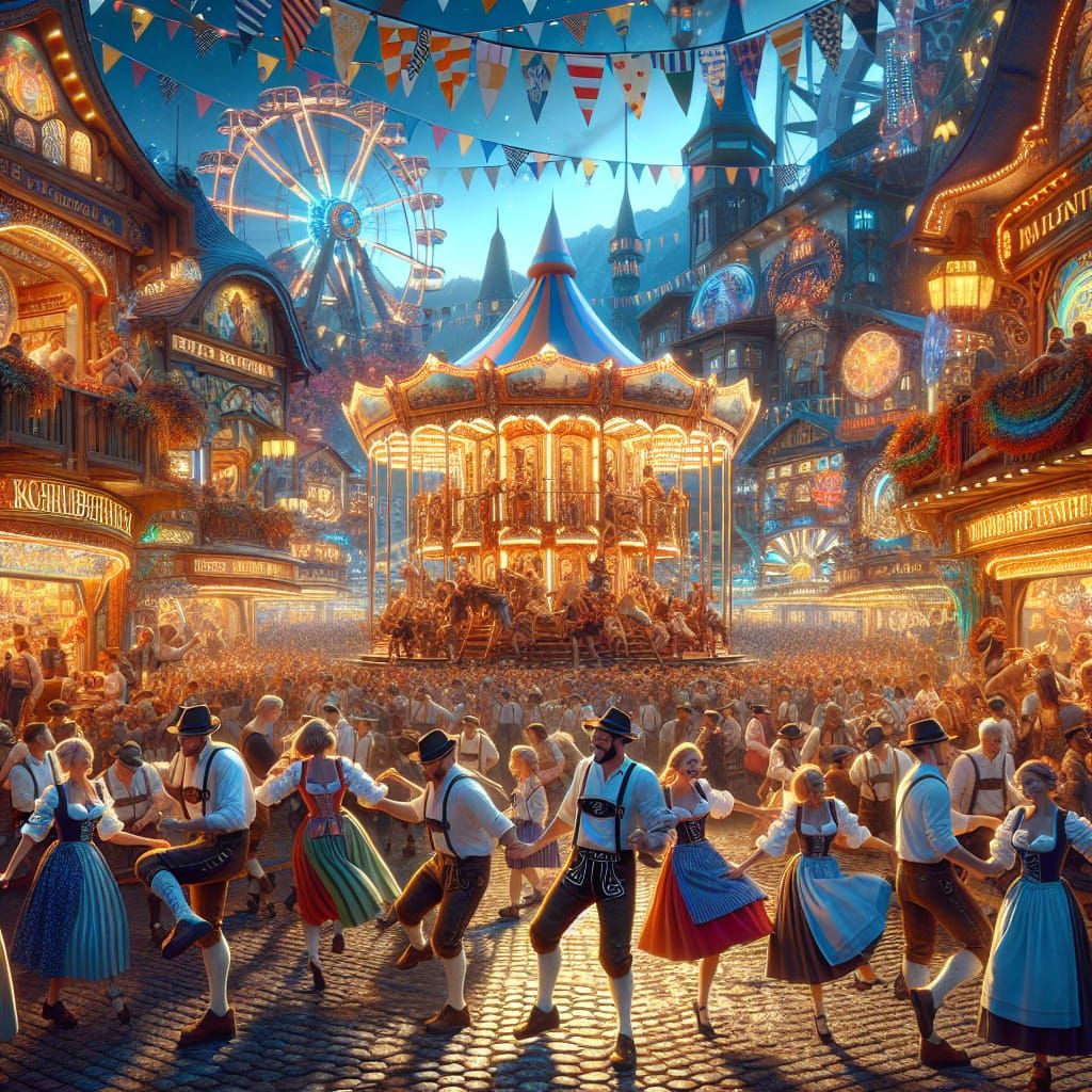 Oktoberfest Carnival Scene in Fantasy Matte Painting