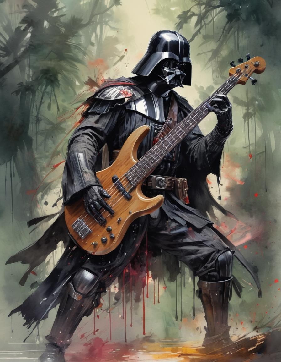Samurai Darth Vader Plays Bass Guitar