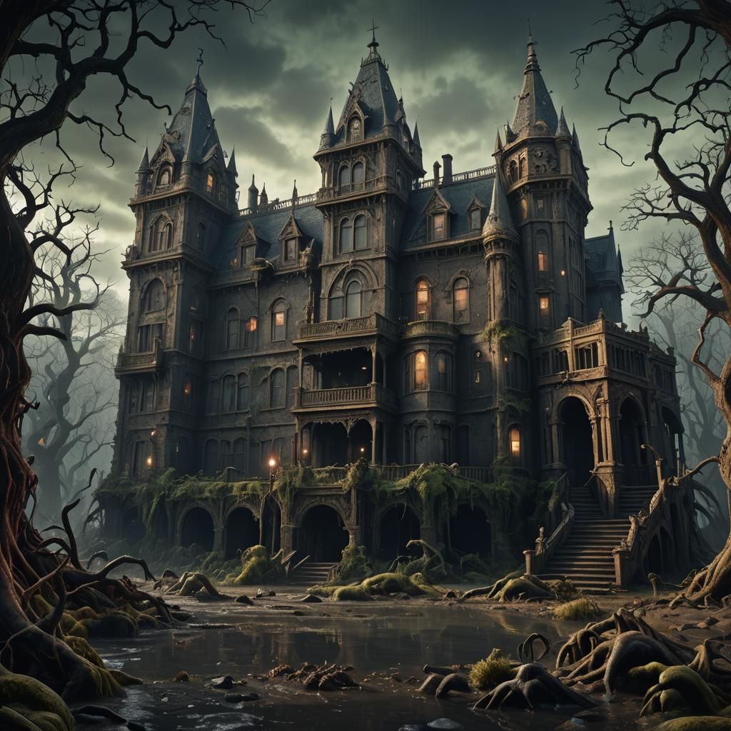Creepy Victorian Mansion in Lovecraftian Style