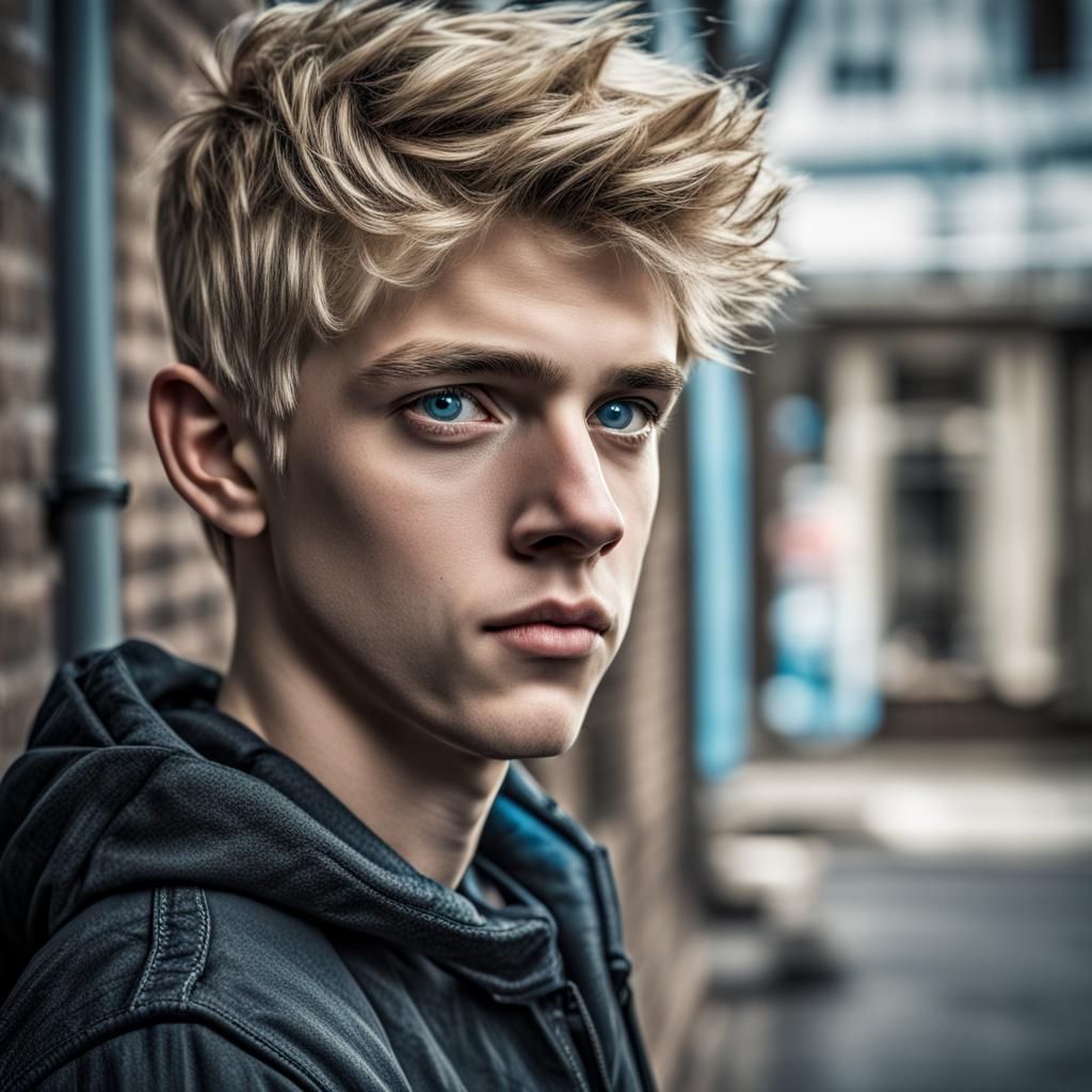 Hyperrealistic Portrait of a Blonde Teenage Boy