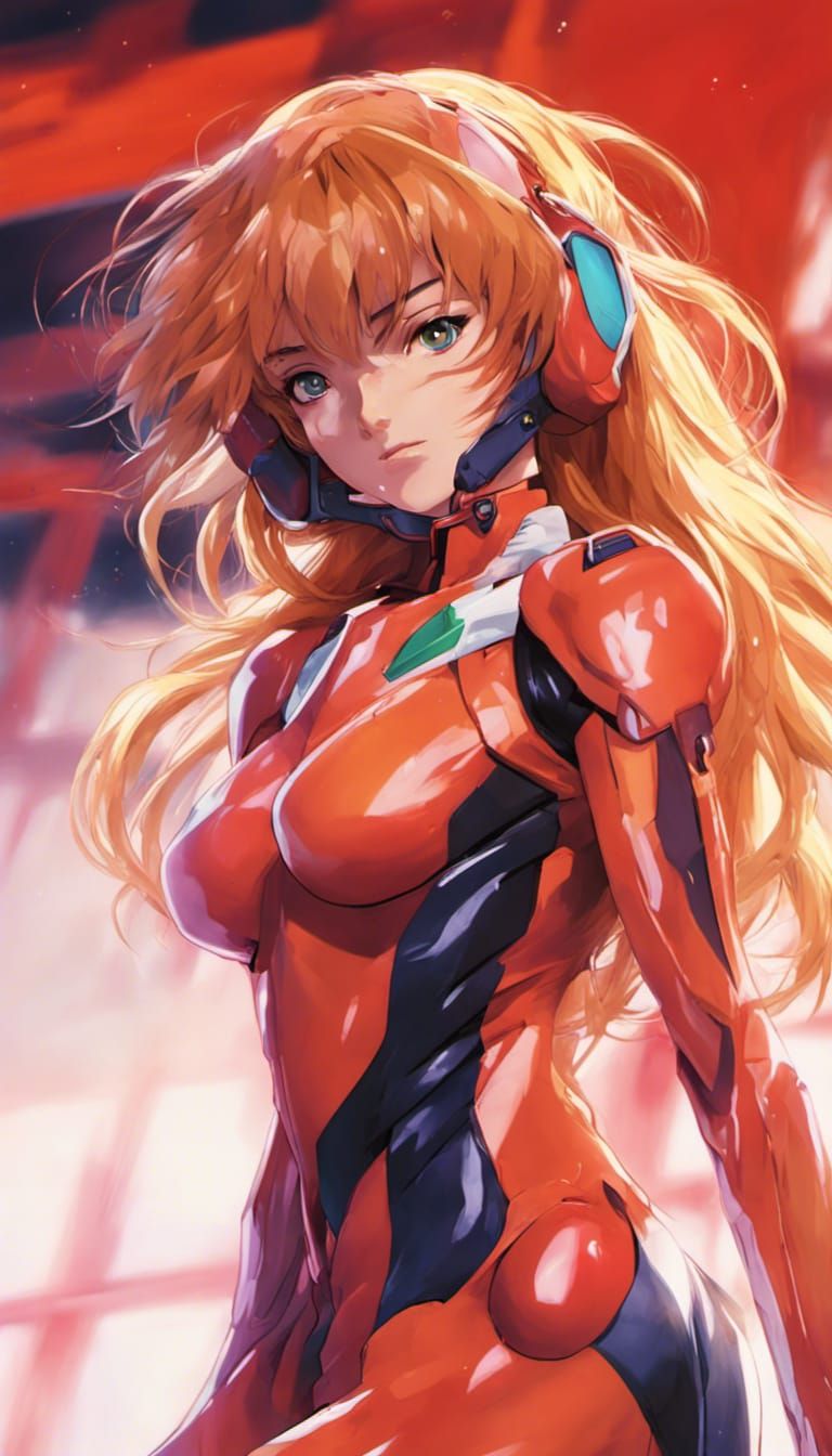 Asuka Langley Soryu in Pilot Suit, Hyperrealistic Anime Art