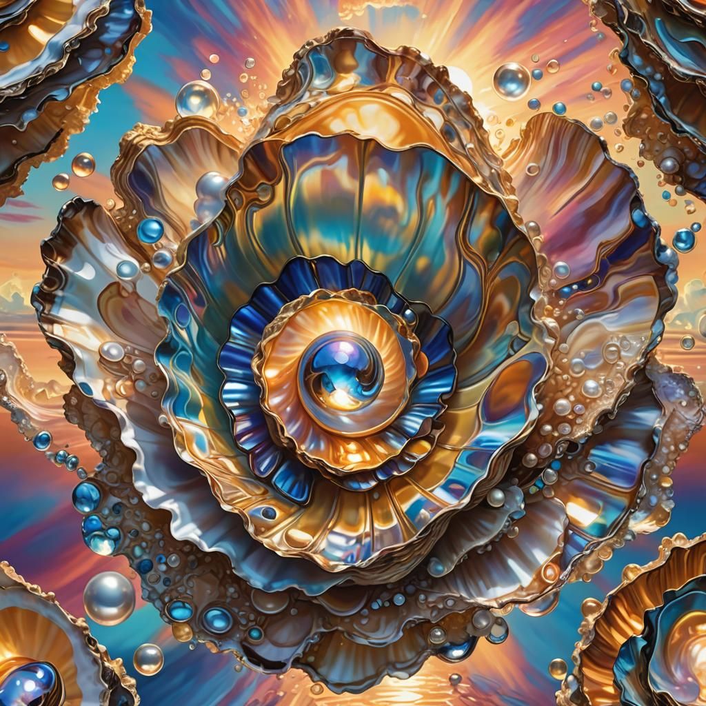 Glitch master piece ... magical scene of a glowing oyster sh...
