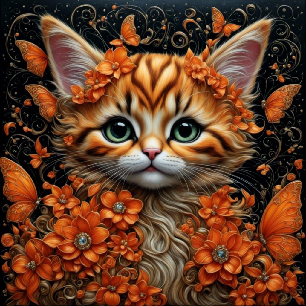 Fantasy Orange Tabby Cat with Angels, Hyperrealism