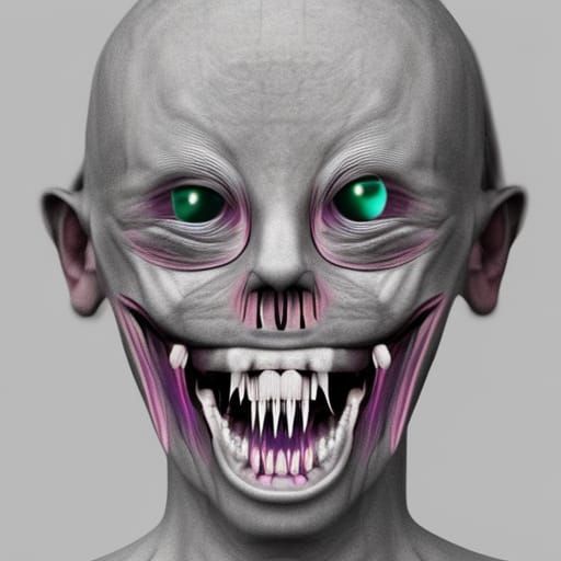 Horrifying Hyperrealistic Sketch of a Surreal Humanoid Night...