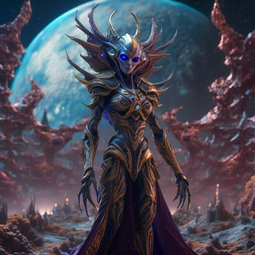 Hyperreal Portrait of an Alien Queen on the Moon